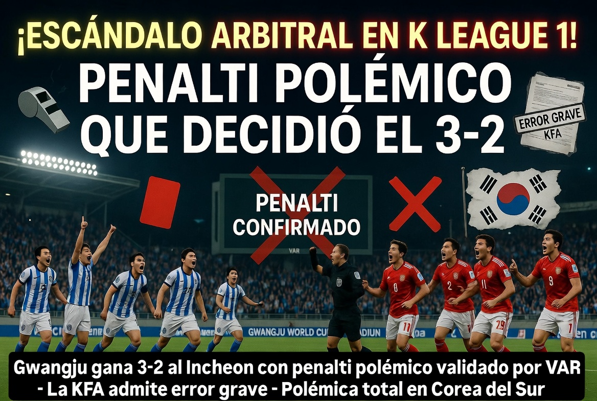 ¡ESCÁNDALO ARBITRAL EN K LEAGUE 1! Gwangju gana 3-2 al Incheon con penalti polémico validado por VAR y la KFA admite error grave