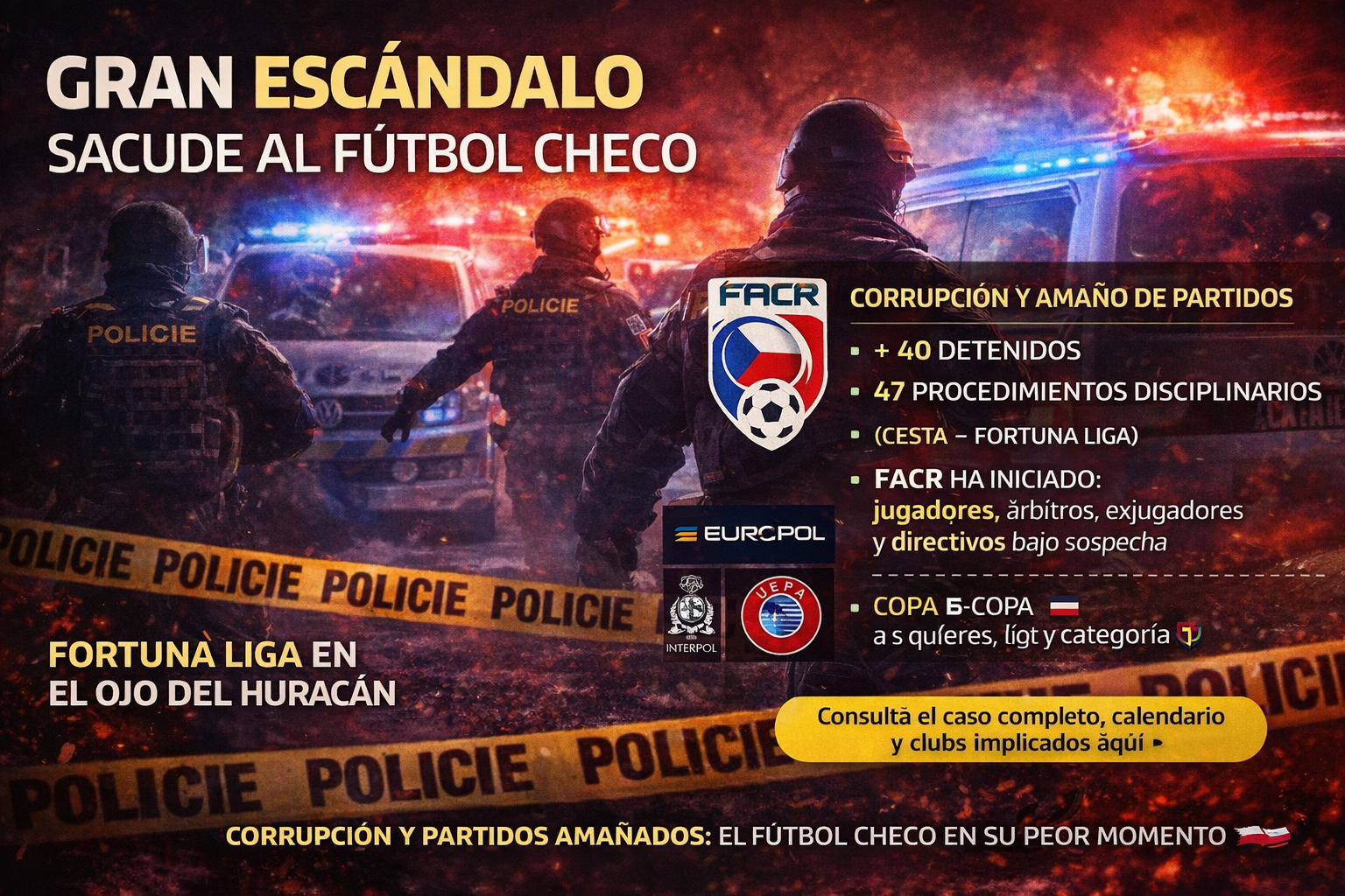 La policía detiene a decenas de personas por amaño de partidos en la Fortuna Liga