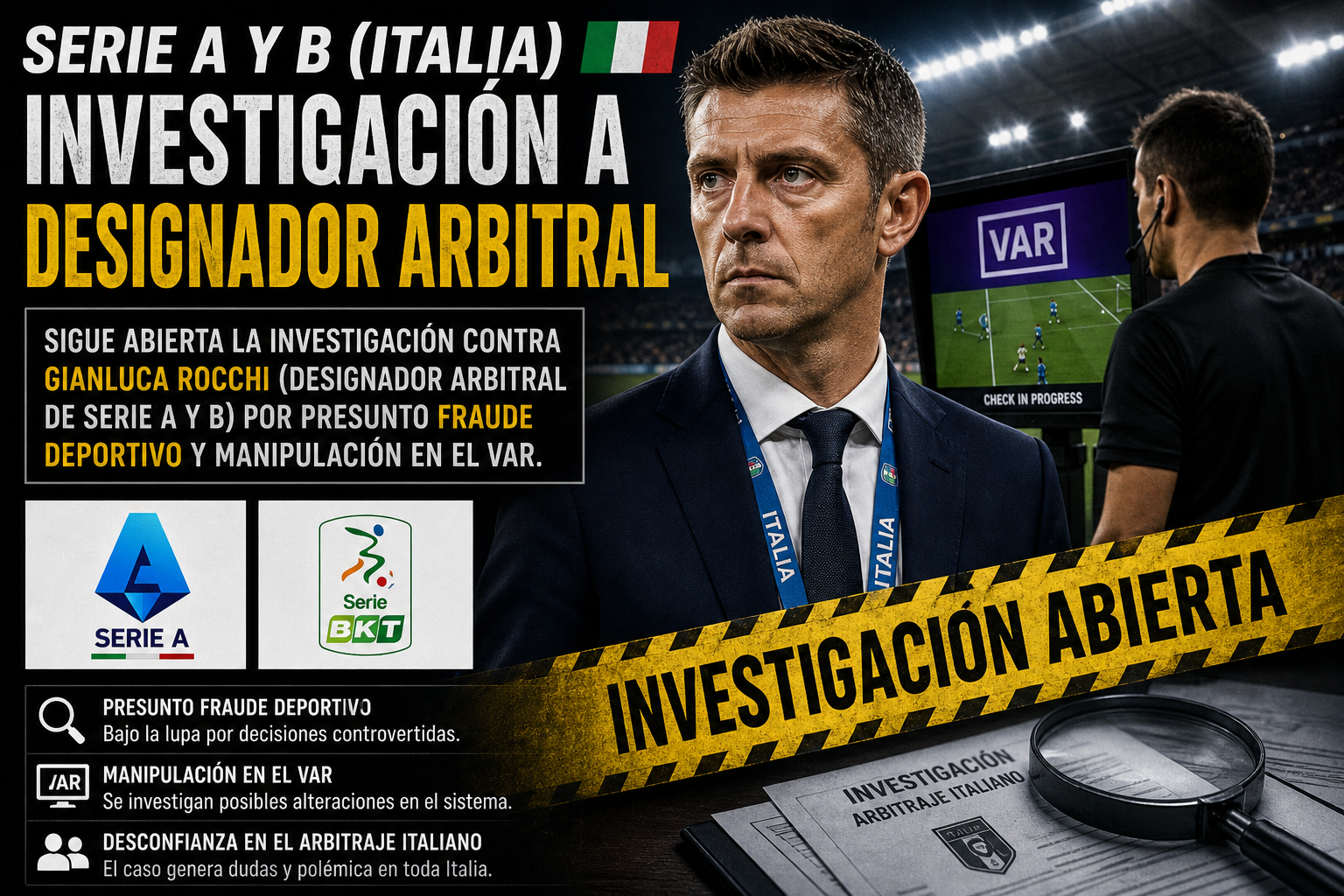 Máximo responsable de los árbitros italiano, bajo investigación por fraude deportivo y manipulación del VAR