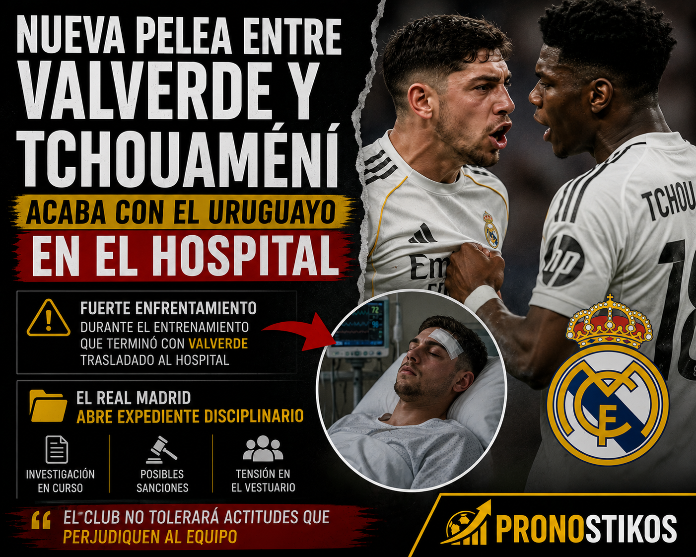 Nueva pelea entre Valverde y Tchouaméni acaba con el uruguayo en el hospital y el club abre expediente disciplinario