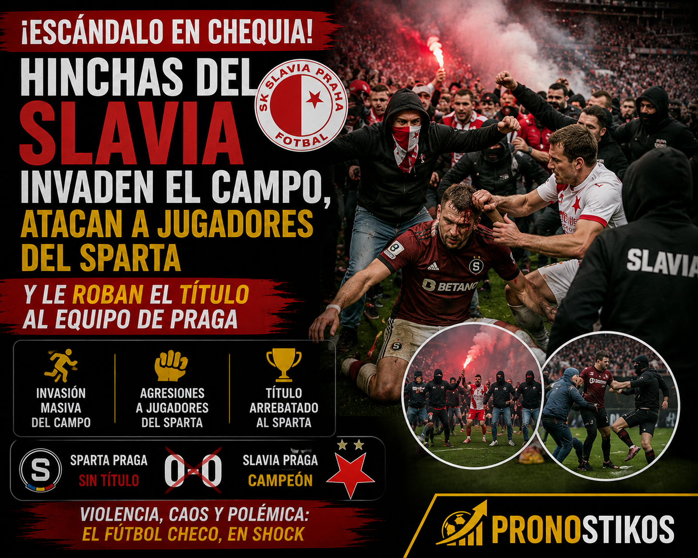 Hinchas del Slavia invaden el campo, atacan a jugadores del Sparta y le roban el título al equipo de Praga